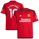 Manchester United EPL adidas Home Shirt 2023-24 - Kids with Rashford 10 printing - Kit Captain