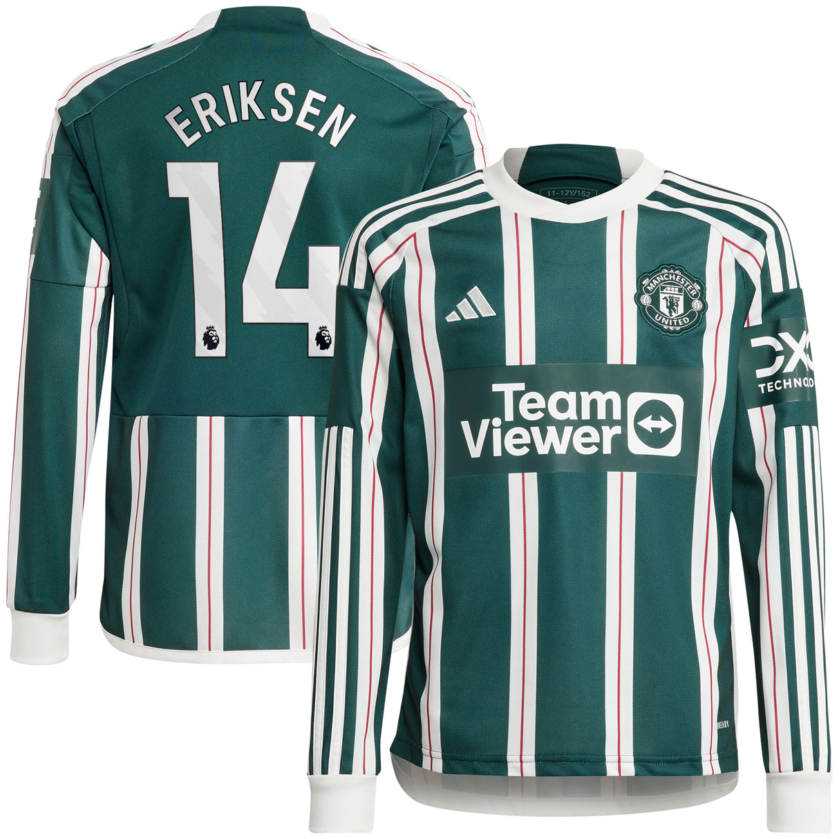 Manchester United EPL adidas Away Shirt 2023-24 - Kids - Long Sleeve with Eriksen 14 printing - Kit Captain