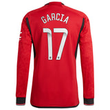 Manchester United WSL adidas Home Authentic Shirt 2023-24 - Long Sleeve with L. Garcia 17 printing - Kit Captain