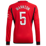 Manchester United WSL adidas Home Shirt 2023-24 - Kids - Long Sleeve with Mannion 5 printing - Kit Captain