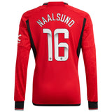 Manchester United WSL adidas Home Shirt 2023-24 - Kids - Long Sleeve with Naalsund 16 printing - Kit Captain