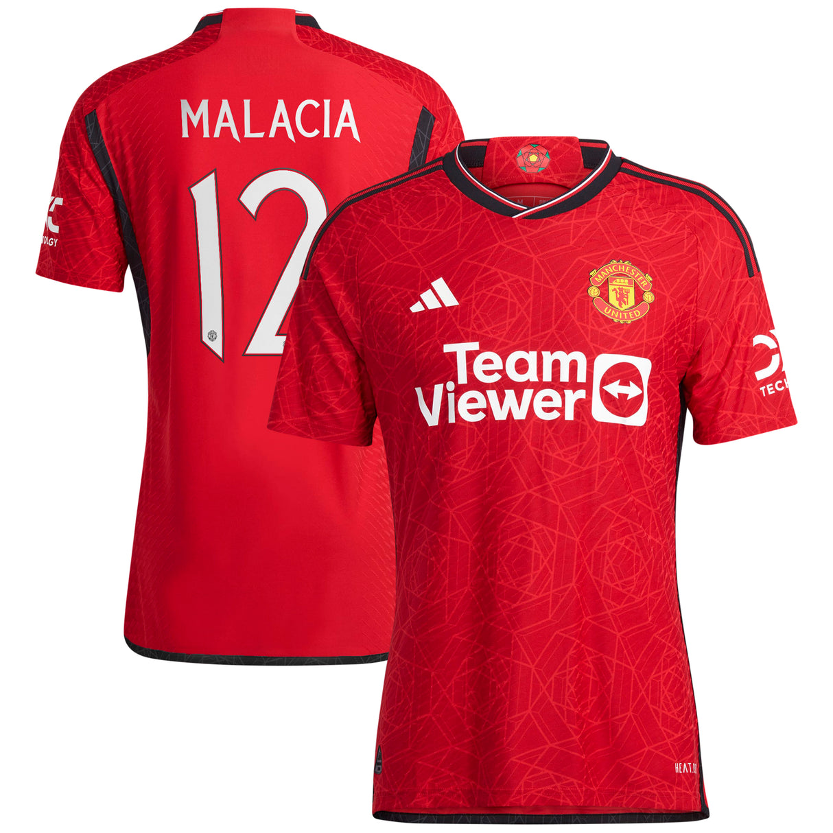 Manchester United Cup Home Authentic Shirt 2023-24 with Malacia 12 printing - Kit Captain