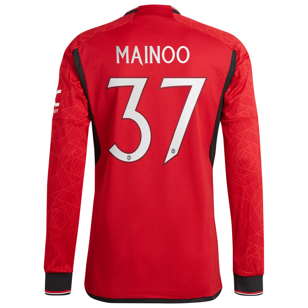 Manchester United Cup Home Authentic Shirt 2023-24 - Long sleeve with Mainoo 37 printing - Kit Captain