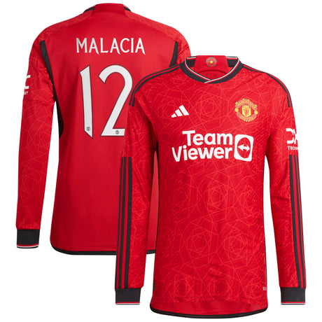 Manchester United Cup Home Authentic Shirt 2023-24 - Long sleeve with Malacia 12 printing - Kit Captain