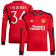 Manchester United Cup Home Shirt 2023-24 - Kids - Long Sleeve with Van De Beek 34 printing - Kit Captain