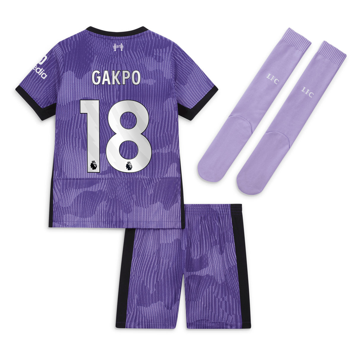 Liverpool Nike Third Stadium Kit 2023-24 - Little Kids with Gakpo 18 printing - Kit Captain