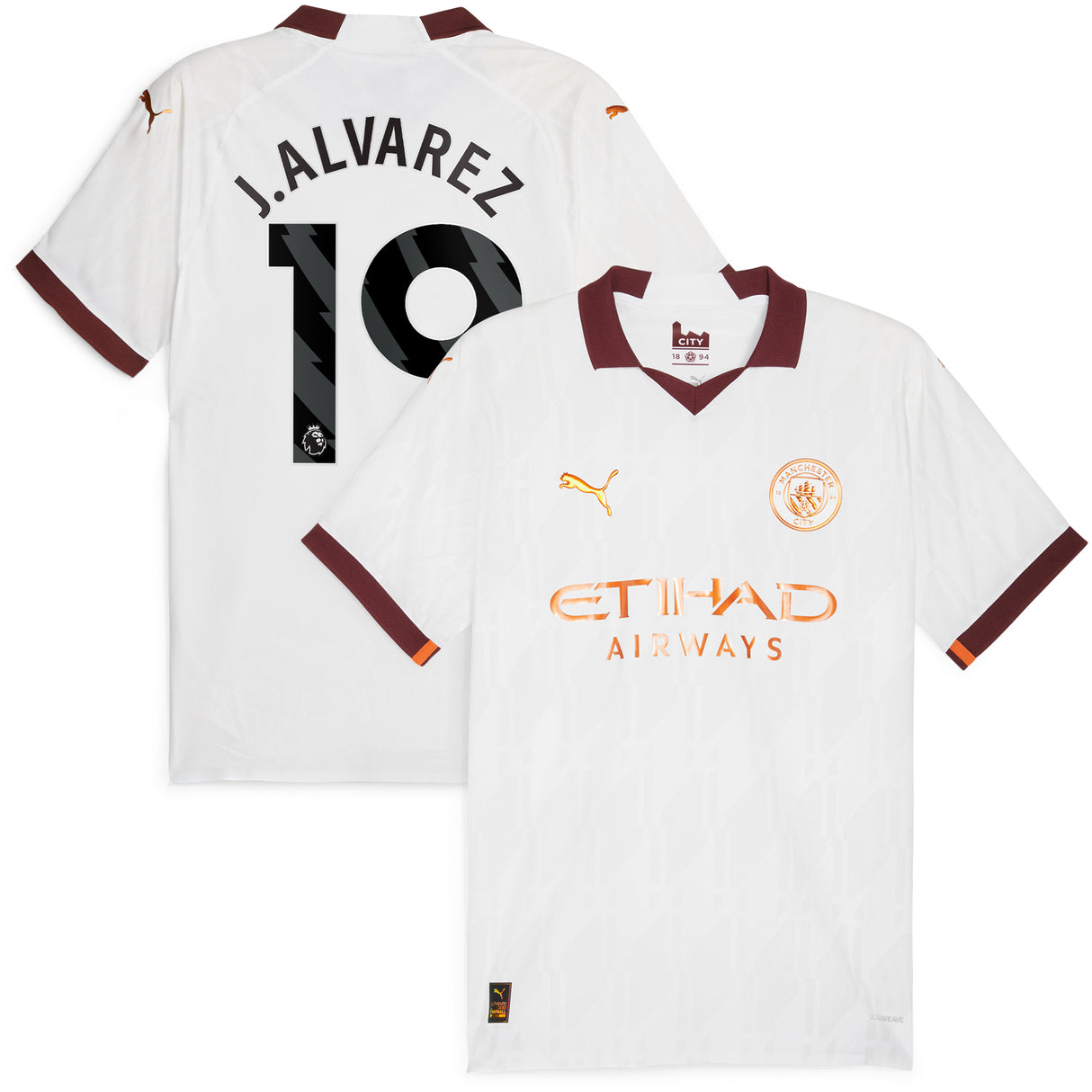 Manchester City Puma Away Authentic Shirt 2023-24 with J.Alvarez 19 printing - Kit Captain