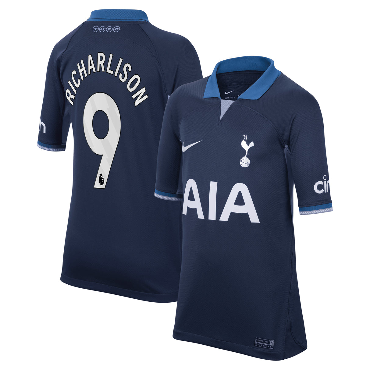 Tottenham Hotspur Nike Away Stadium Shirt 2023-24 - Kids with Richarlison 9 printing - Kit Captain