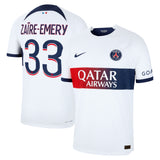 Paris Saint-Germain Nike Away Dri Fit Adv Match Shirt 2023-24 with Zaïre-Emery 33 printing - Kit Captain