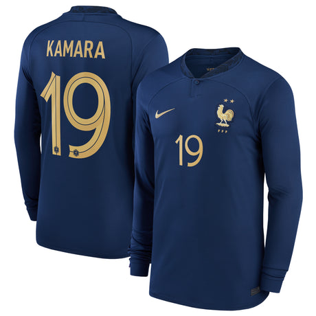 France Home Stadium Shirt Long Sleeve 2022 - Kids with Kamara 19 printing - Kit Captain