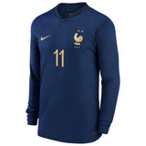 France Home Stadium Shirt Long Sleeve 2022 - Kids - Ousmane Dembélé 11 - Kit Captain