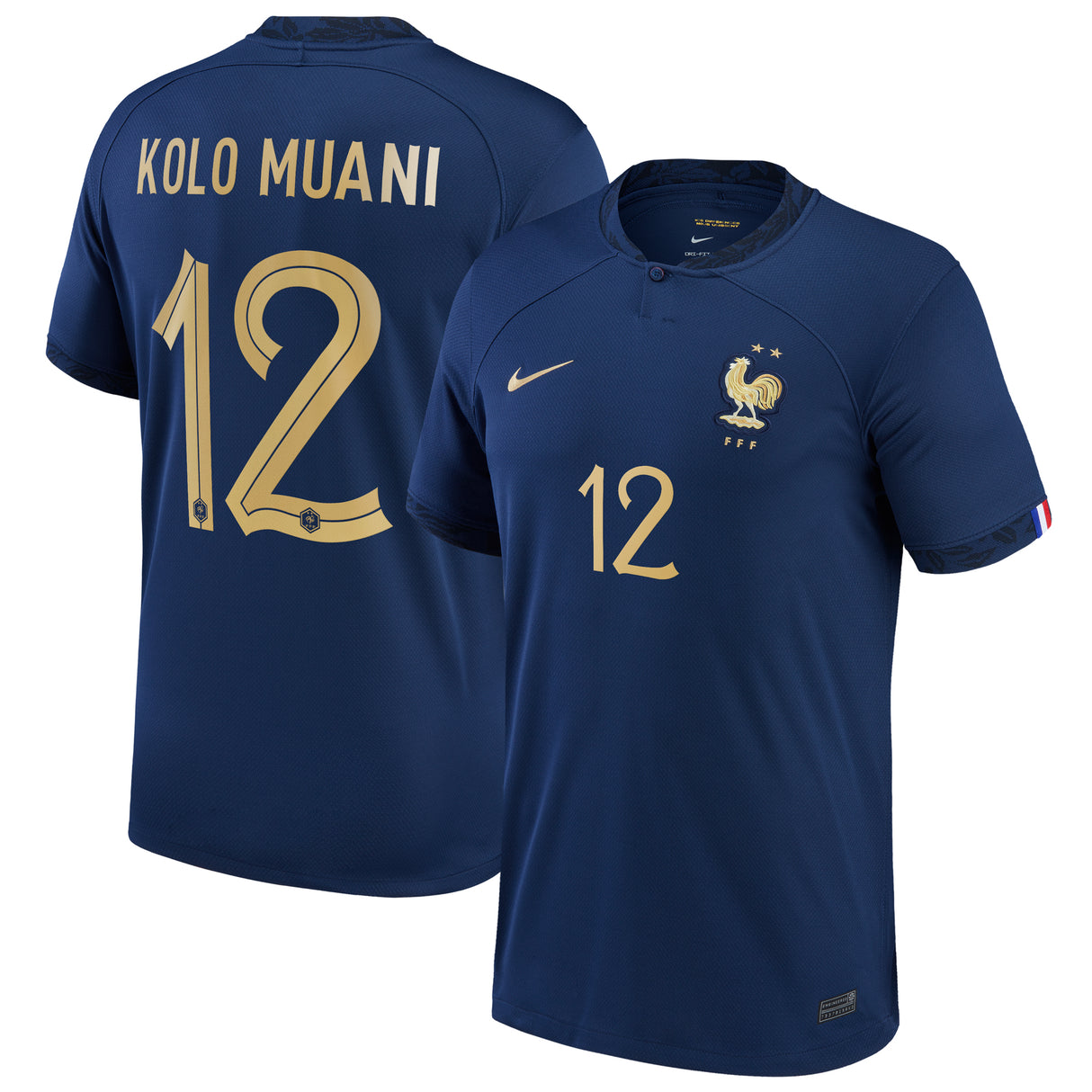 France Home Stadium Shirt 2022 - Kids - Randal Kolo Muani 12 - Kit Captain