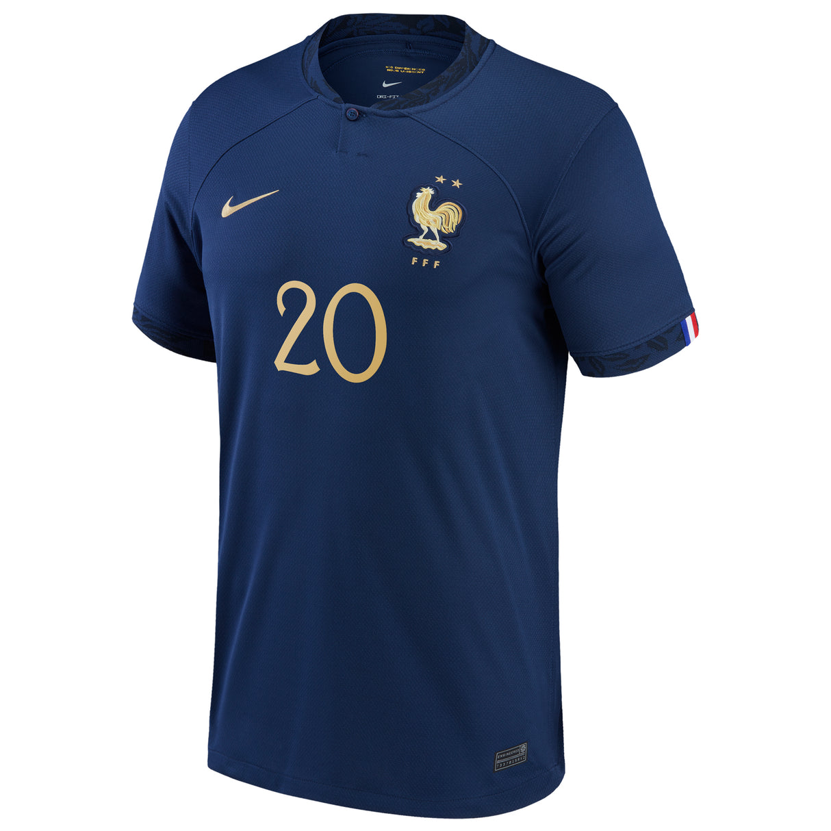 France Home Stadium Shirt 2022 - Kingsley Coman 20 - Kit Captain