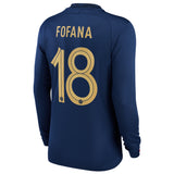 France Home Stadium Shirt Long Sleeve 2022 - Kids with Fofana 18 printing - Kit Captain