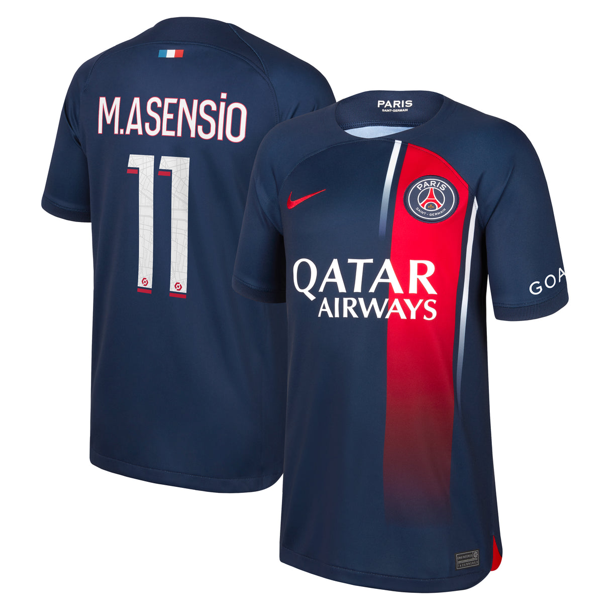 Paris Saint-Germain Nike Home Stadium Shirt 2023-24 - Kids with M.Asensio 11 printing - Kit Captain