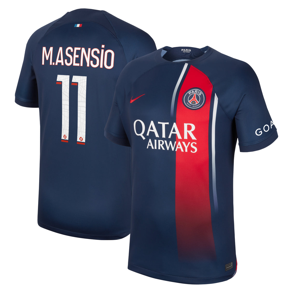 Paris Saint-Germain Nike Home Stadium Shirt 2023-24 with M.Asensio 11 printing - Kit Captain