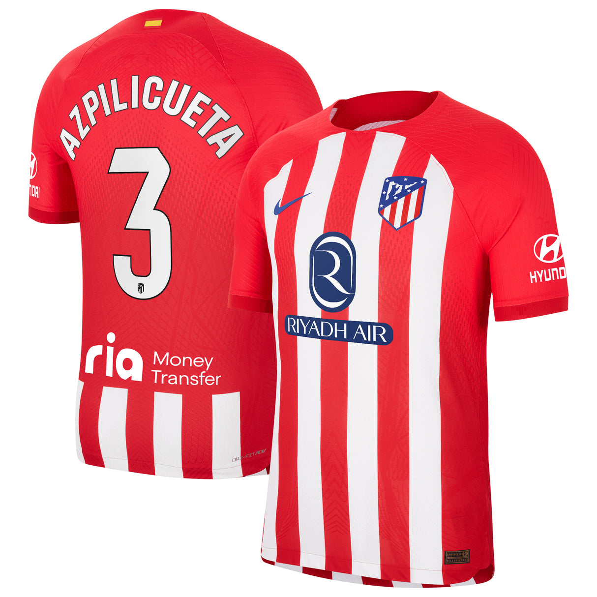 Atlético de Madrid Nike Home Vapor Match Shirt 2023-24 with Azpilicueta 3 printing