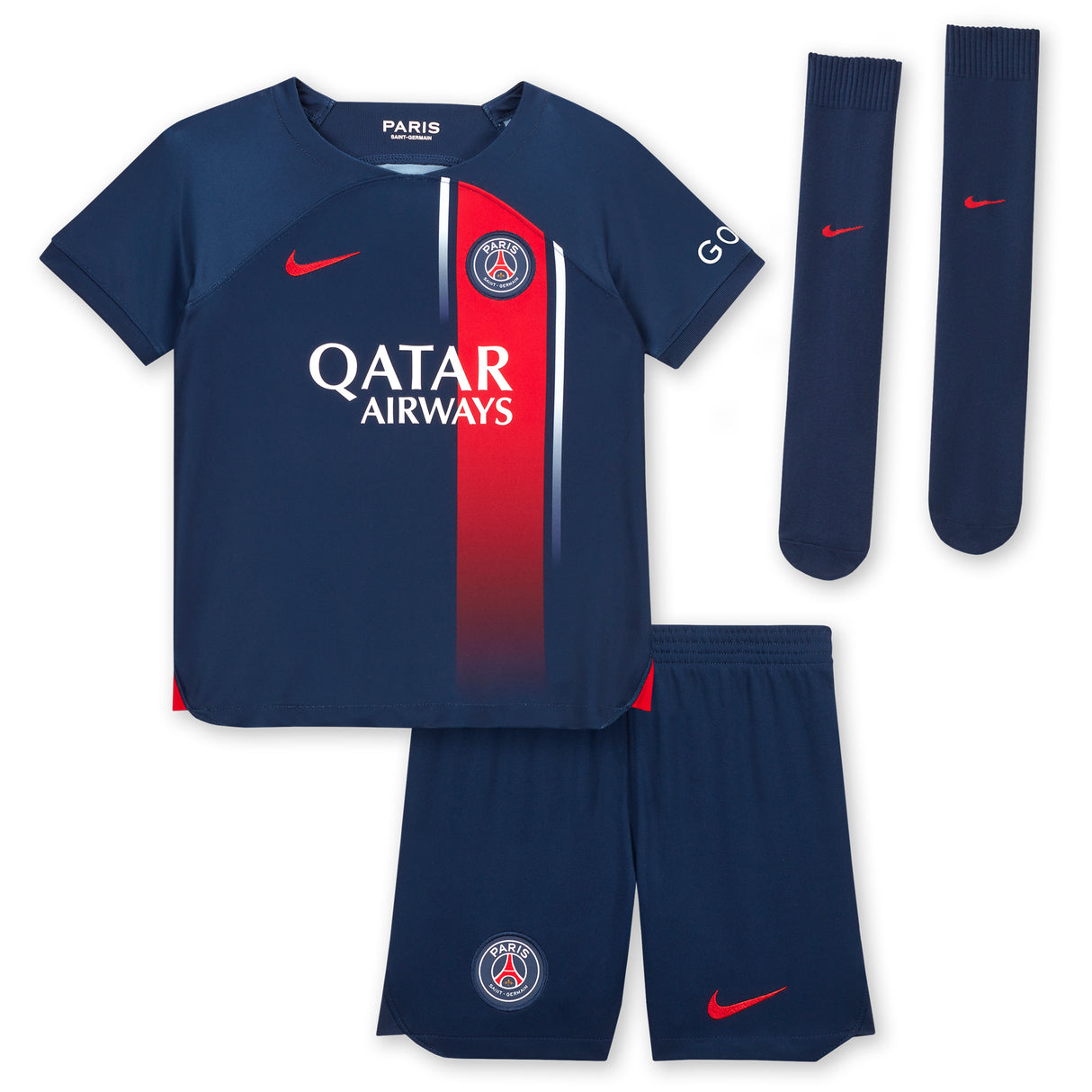 Paris Saint-Germain Nike Home Stadium Kit 2023-24 - Little Kids with Cher N. 27 printing - Kit Captain