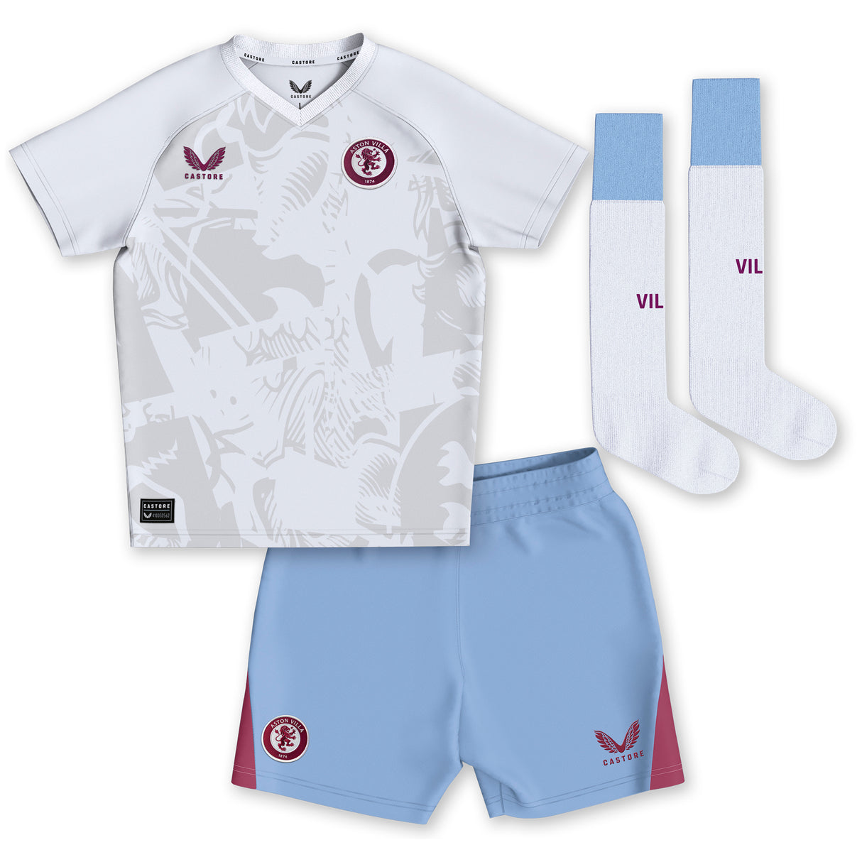 Aston Villa Away Infant Kit 2023-24 with Pau 14 printing - Kit Captain