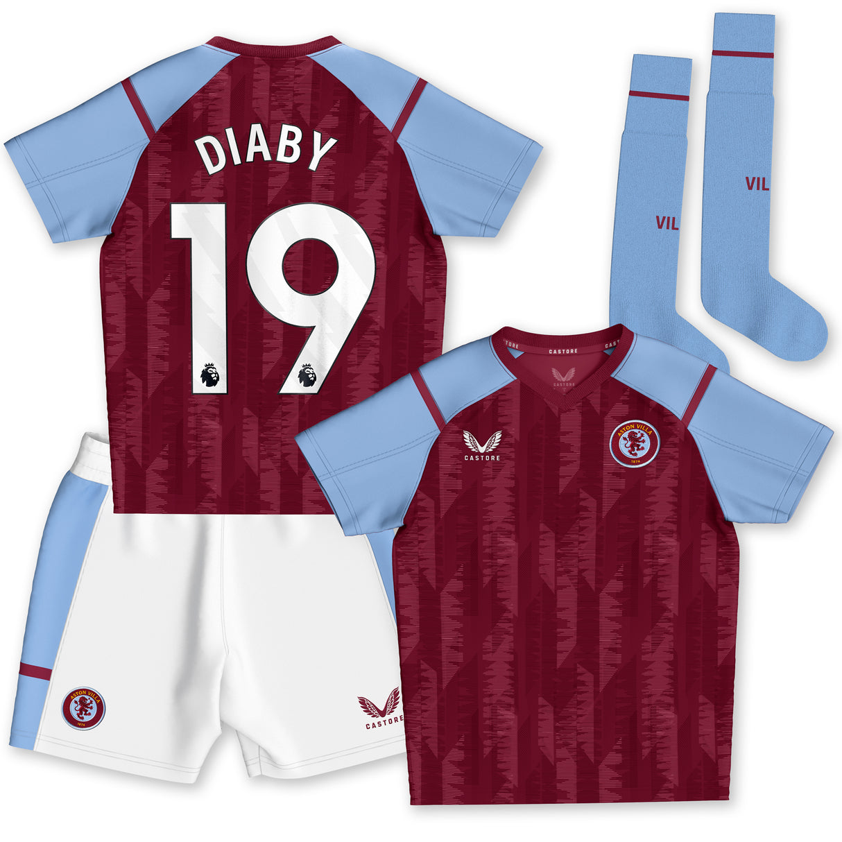 Aston Villa Castore Home Infant Kit 2023-24 with Diaby 19 printing - Kit Captain