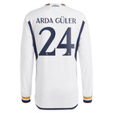 Real Madrid adidas Home Authentic Shirt 2023-24 - Long Sleeve with Arda Güler 24 printing - Kit Captain