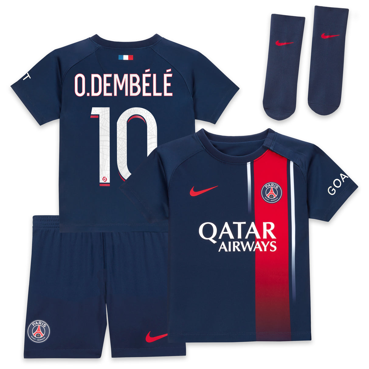 Paris Saint-Germain Nike Home Stadium Kit 2023-24 - Infant With O.Dembélé 10 Printing - Kit Captain