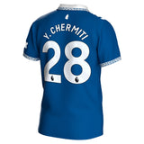 Everton Hummel Home Shirt 2023-24 with Y. Chermiti 28 printing - Kit Captain