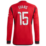 Manchester United WSL adidas Home Authentic Shirt 2023-24 - Long Sleeve - With Evans 15 Printing - Kit Captain