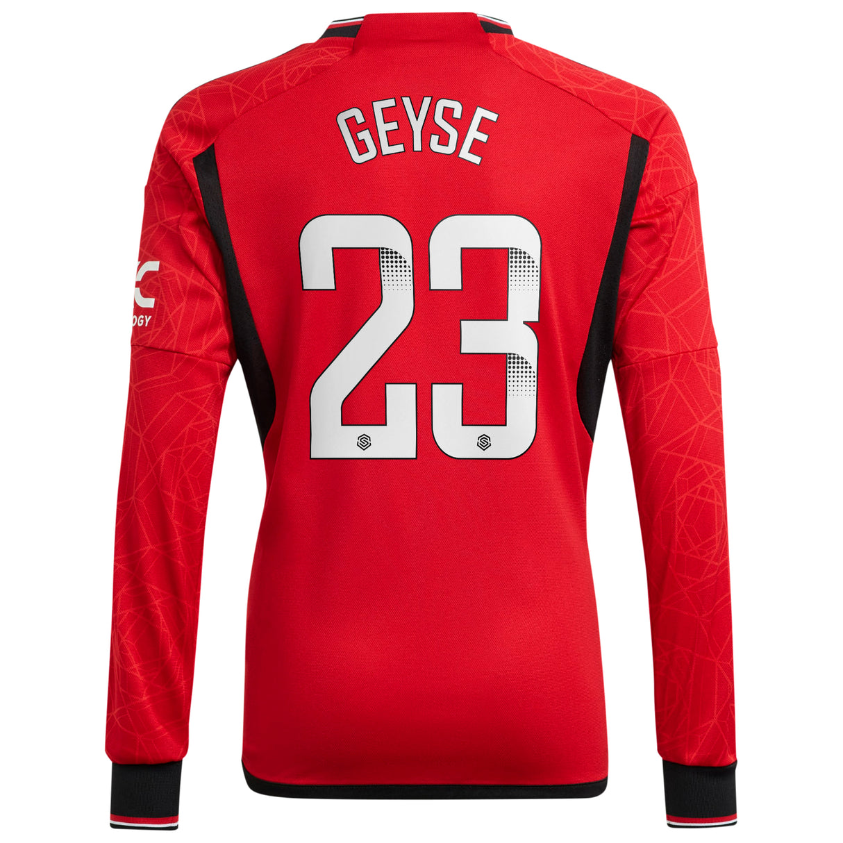 Manchester United WSL adidas Home Shirt 2023-24 - Kids - Long Sleeve - With Geyse 23 Printing - Kit Captain