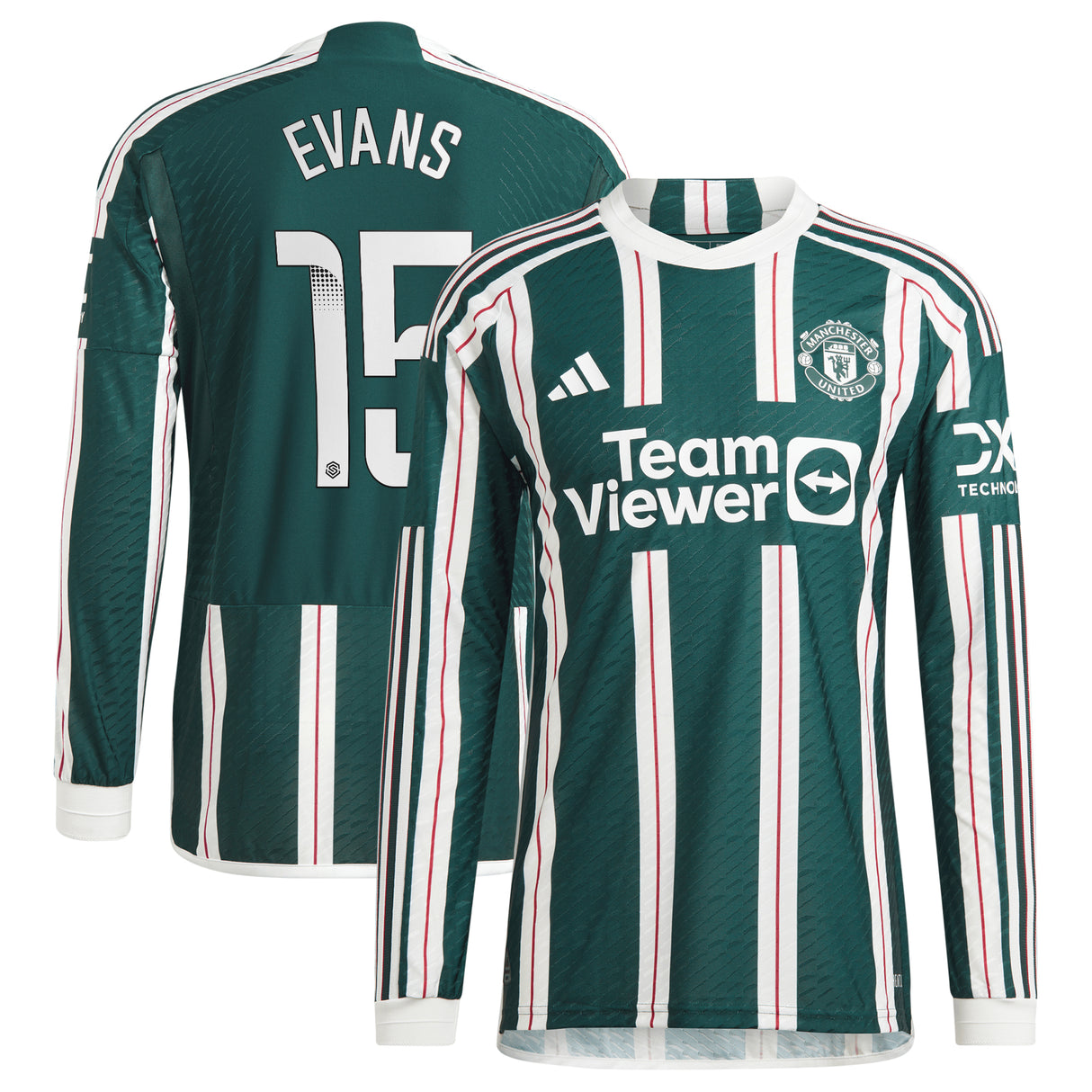 Manchester United WSL adidas Away Authentic Shirt 2023-24 - Long Sleeve - With Evans 15 Printing