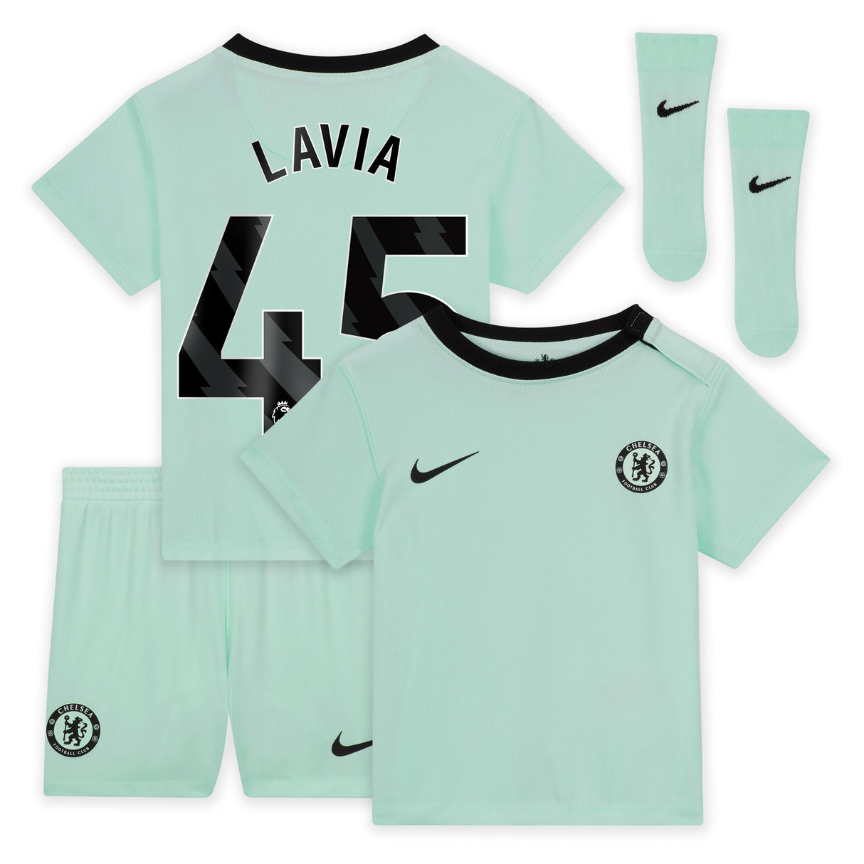 Chelsea Third Stadium Kit 2023-24 - Infants with Lavia 45 printing - Kit Captain