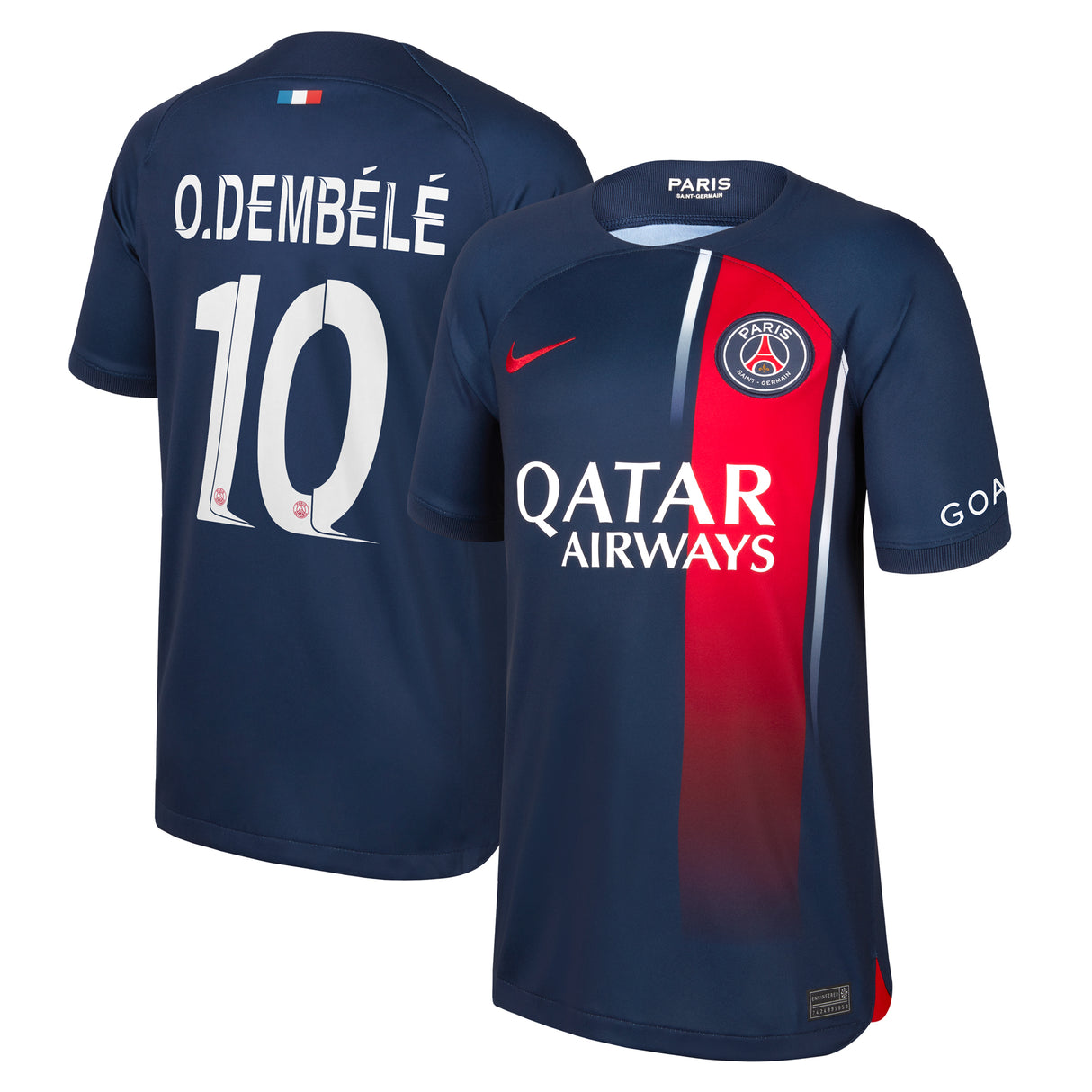 PSG Home Stadium Shirt 2023-24 - Kids with Champions League printing O.Dembélé 10 - Kit Captain