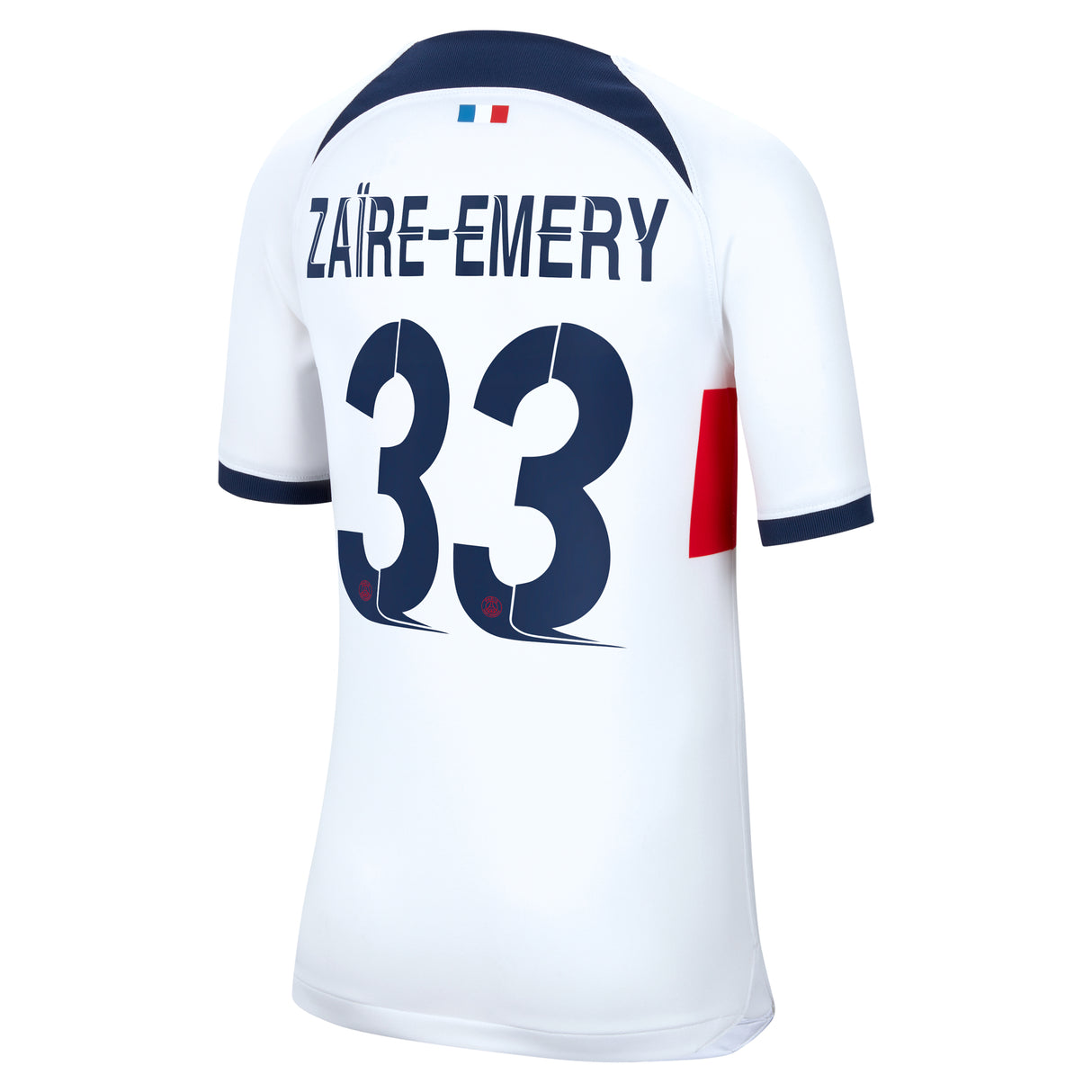 Paris Saint-Germain Nike Away Stadium Shirt 2023-24 - Kids with Champions League printing Zaïre-Emery 33 - Kit Captain