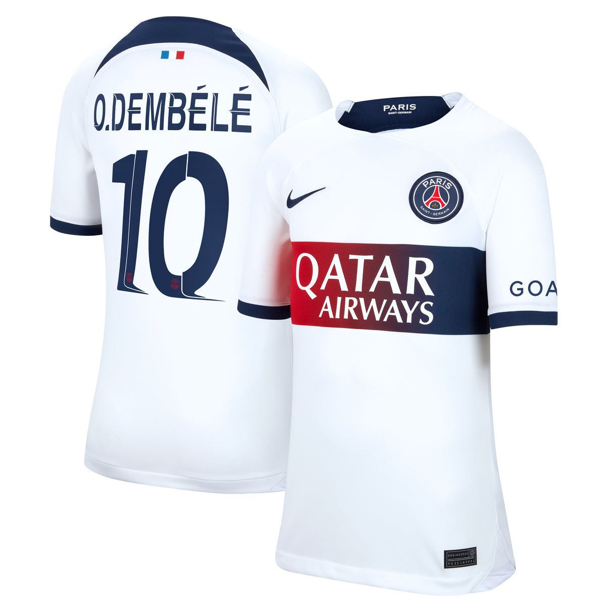 Paris Saint-Germain Nike Away Stadium Shirt 2023-24 - Kids with Champions League printing O.Dembélé 10 - Kit Captain