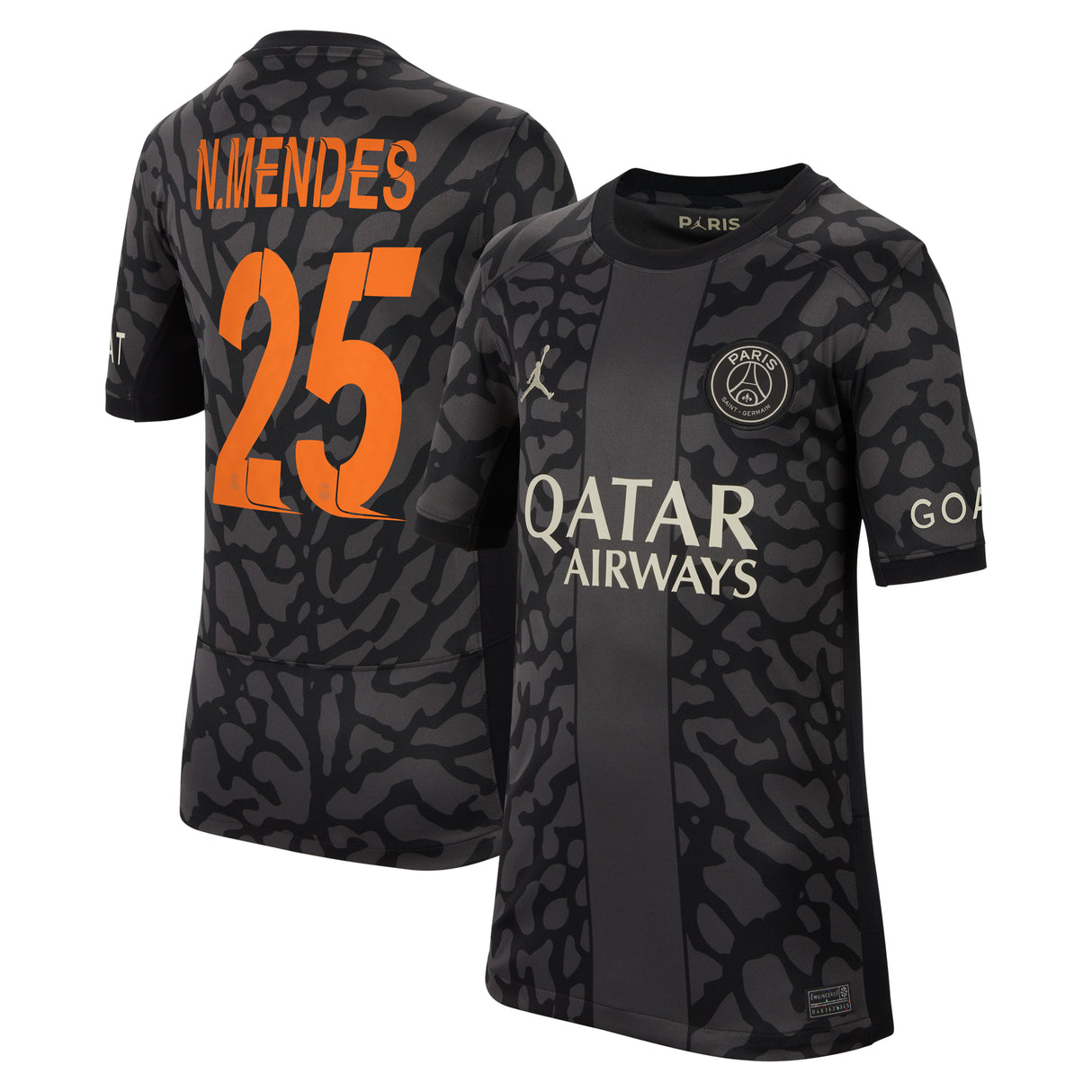 PSG x Jordan Third Stadium Shirt 2023-24 - Kids with Champions League printing N.Mendes 25 - Kit Captain