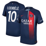 PSG Nike Home Dri-FIT ADV Match Shirt 2023-24 with O.Dembélé 10 and Champions League printing and badges - Kit Captain