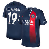 PSG Nike Home Stadium Shirt 2023-24 with Lee Kang In  19 and Champions League printing and badges - Kit Captain