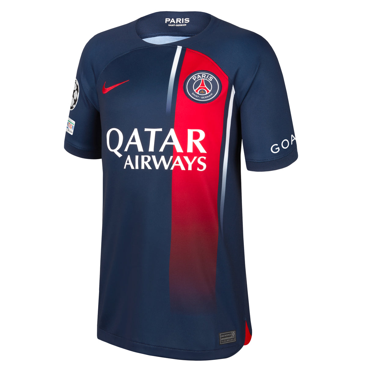 PSG Nike Home Stadium Shirt 2023-24 - Kids with Mbappé  7 and Champions League printing and badges - Kit Captain