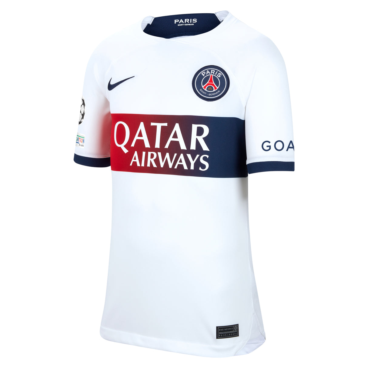 PSG Nike Away Stadium Shirt 2023-24 - Kids with Hakimi 2 and Champions League printing and badges - Kit Captain