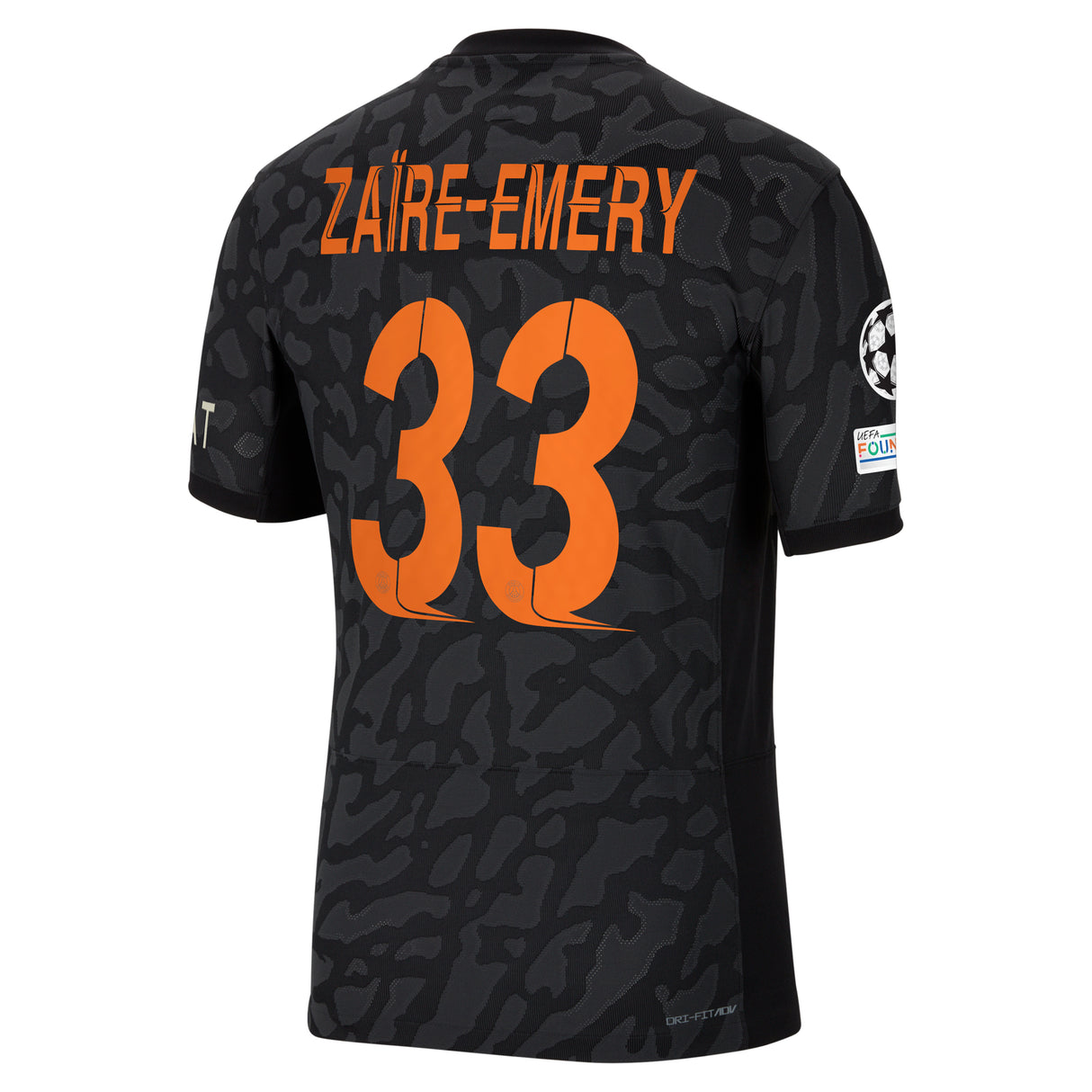 PSG x Jordan Third Dri-FIT ADV Match Shirt 2023-24 with Zaïre-Emery 33 and Champions League printing and badges - Kit Captain