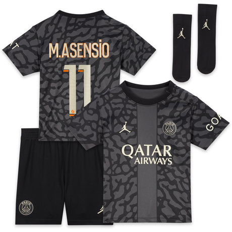 PSG x Jordan Third Stadium Kit 2023-24 - Infant with M.Asensio 11 printing - Kit Captain