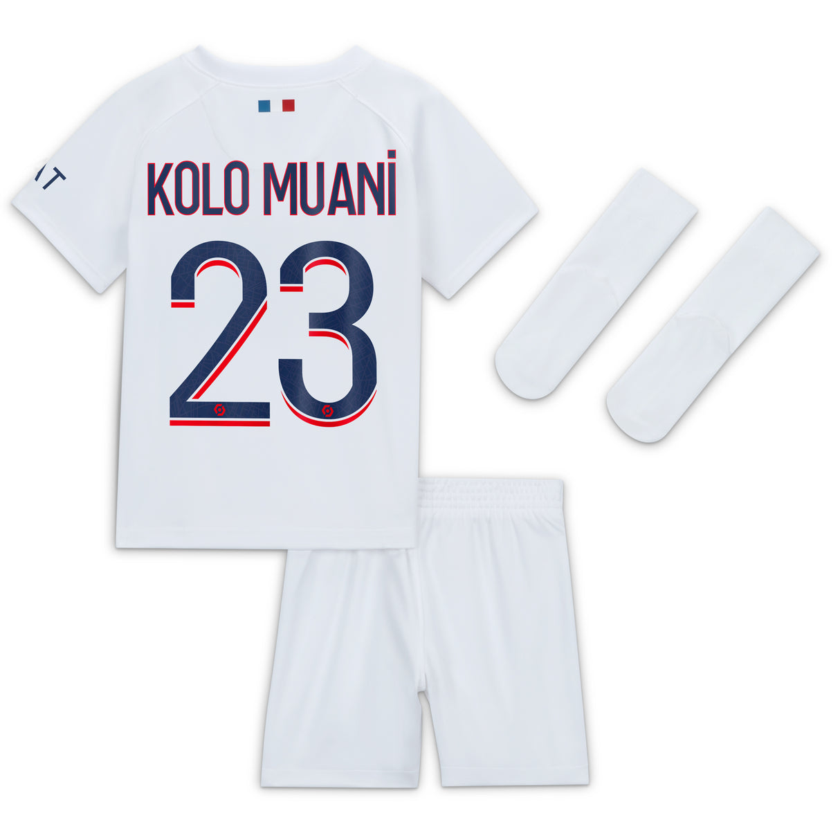 Paris Saint-Germain Nike Away Stadium Kit 2023-24 - Infant with Kolo Muani 23 printing - Kit Captain