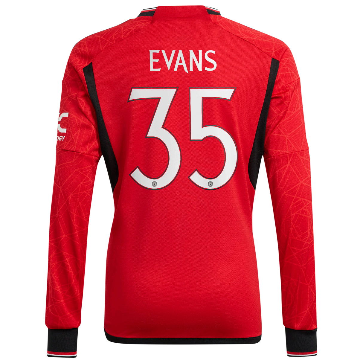 Manchester United Cup Home Shirt 2023-24 - Long Sleeve with Evans 35 printing - Kit Captain