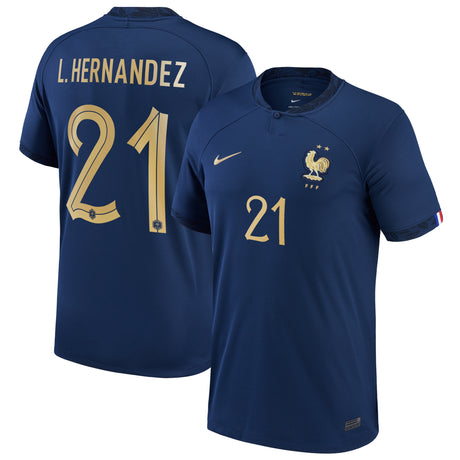 France Home Stadium Shirt 2022 - Kids with L.Hernandez 21 printing - Kit Captain