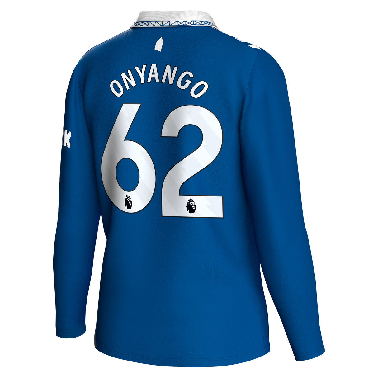 Everton Hummel Home Shirt 2023-24 - Long Sleeve with Onyango 62 printing - Kit Captain