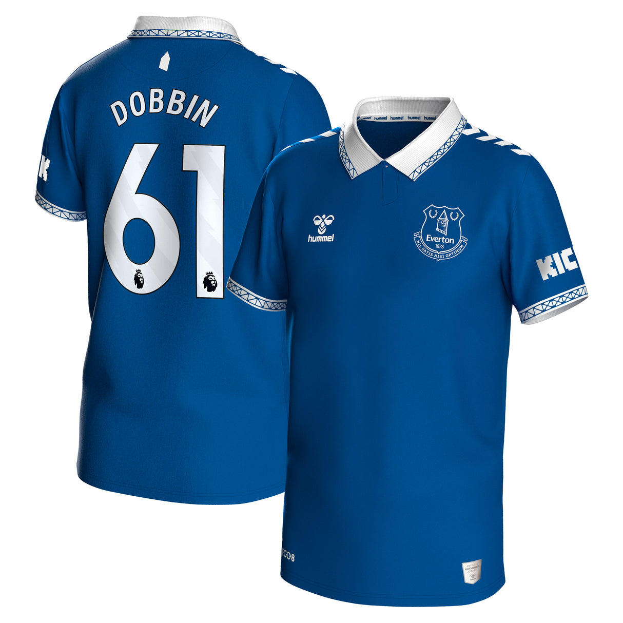 Everton Hummel Home Shirt 2023-24 - Kids with Dobbin 61 printing - Kit Captain