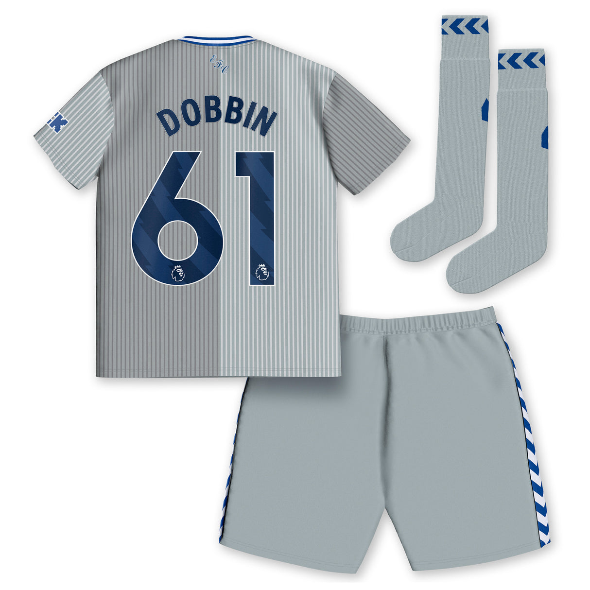 Everton Hummel Third Infant Kit 2023-24 with Dobbin 61 printing - Kit Captain