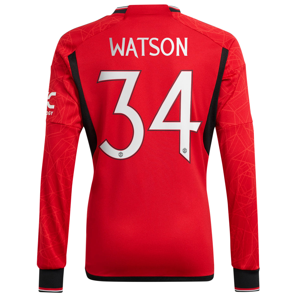 Manchester United Cup adidas Home Shirt 2023-24 - Long Sleeve - With Watson 34 Printing - Kit Captain