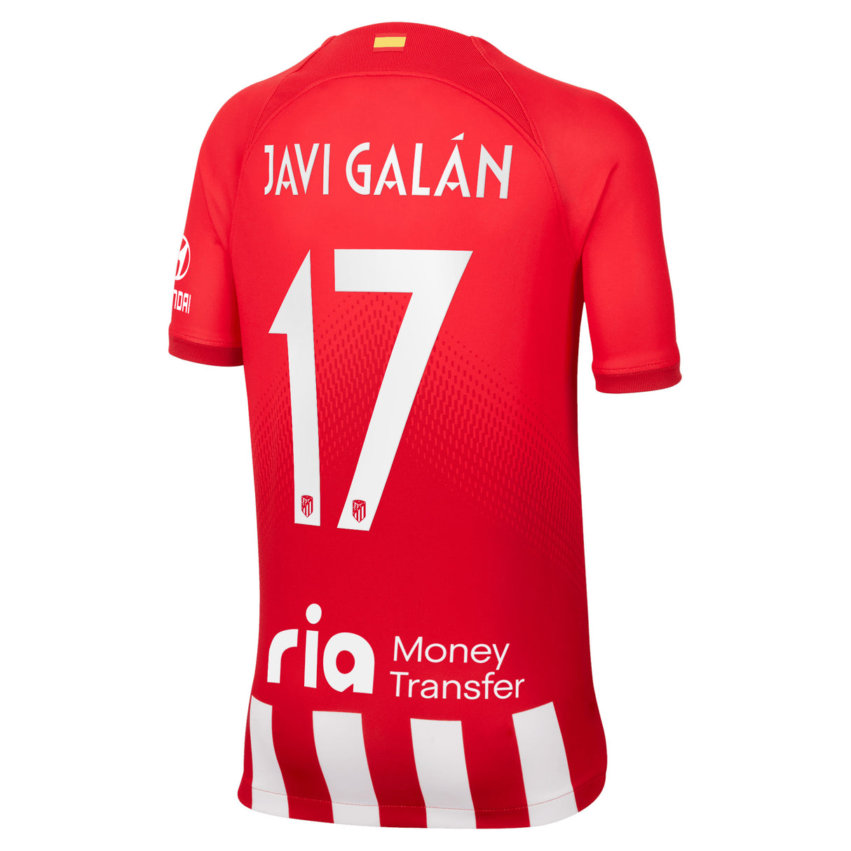 Atlético de Madrid Metropolitano Nike Home Stadium Shirt 2023-24 - Kids with Javi Galán 17 printing - Kit Captain