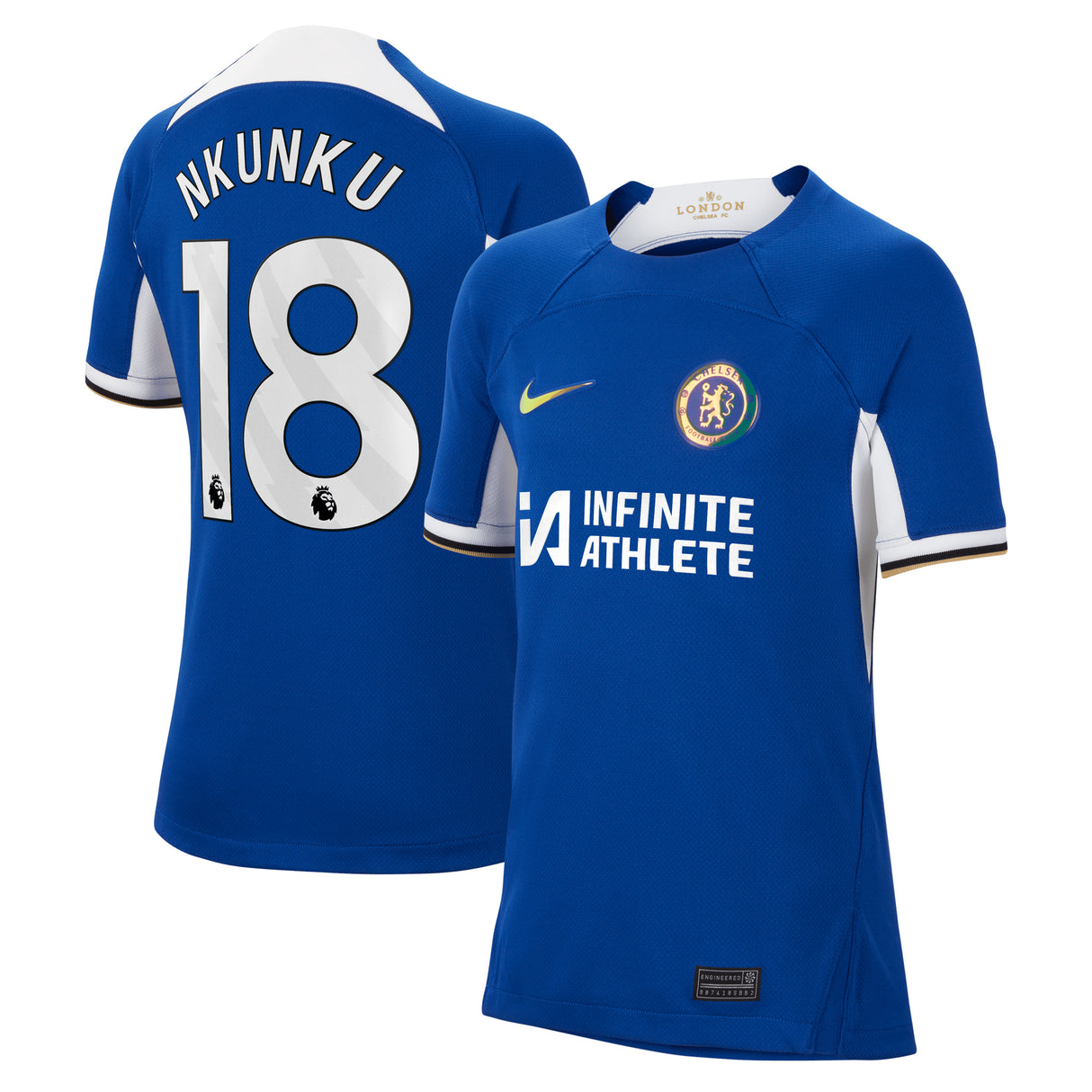 Chelsea Nike Home Stadium Sponsored Shirt 2023-24 - Kids with Nkunku 18 printing